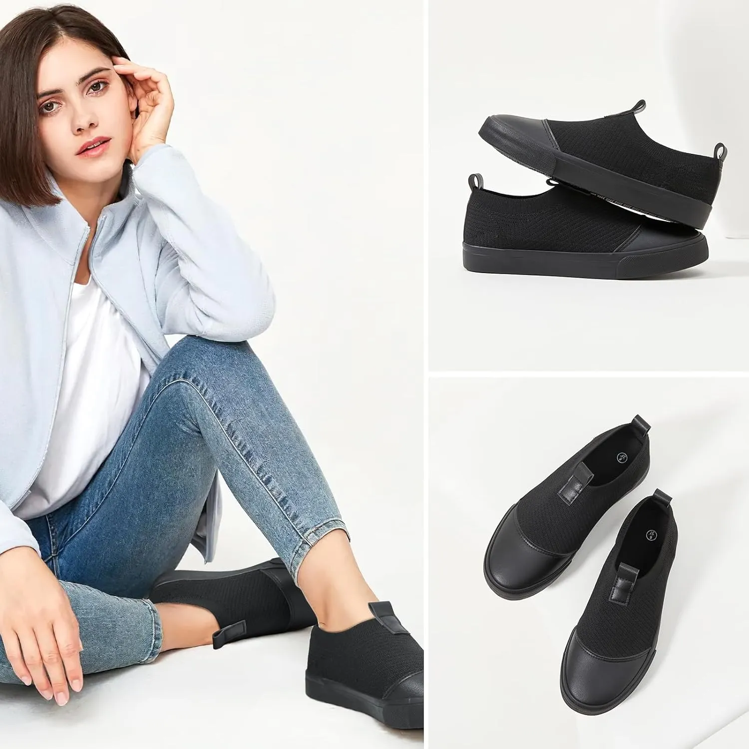 XRH Women's White Slip On Sneakers,Non Slip Women Fashion Work Shoes,Low top Casual Shoes
