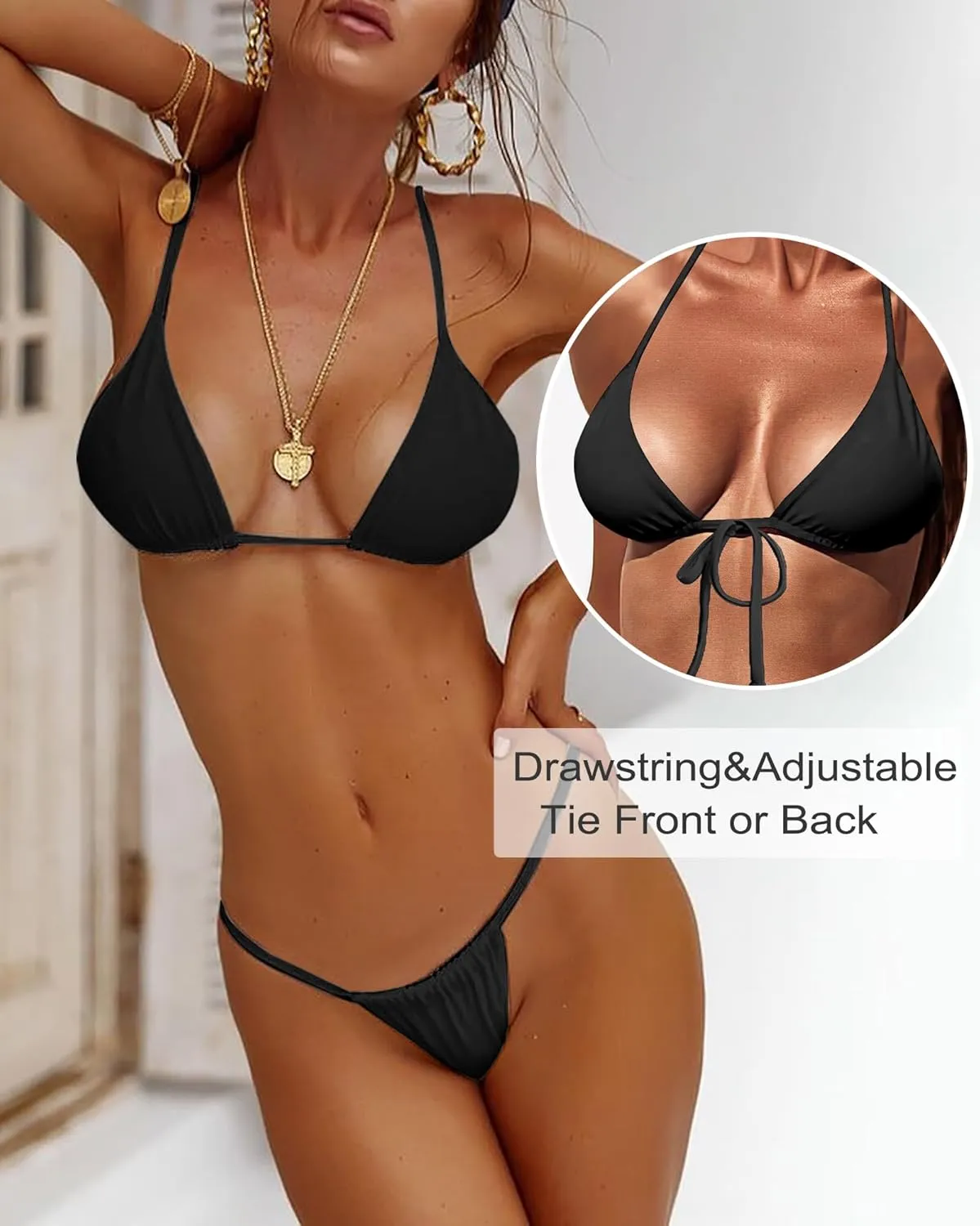 XUNYU Thong Bikini Sets for Women - Brazilian Micro String Bikinis Sexy Two Piece Swimsuit Triangle Top Halter Bathing Suits