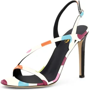 XYD Women Sexy Multicolored Slingback Sandals Open Toe High Heels Single Strap Slip On Shoes