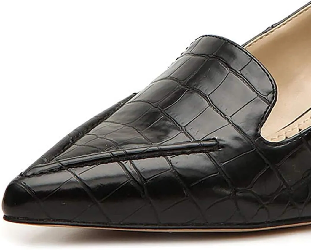XYD Women Versatile Crocodile Style Low Kitten Heel Pumps Sexy Pointed Toe Slip On Dress Shoes for Evening Party Office