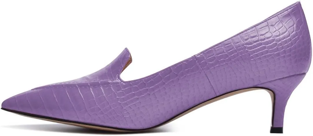 XYD Women Versatile Crocodile Style Low Kitten Heel Pumps Sexy Pointed Toe Slip On Dress Shoes for Evening Party Office