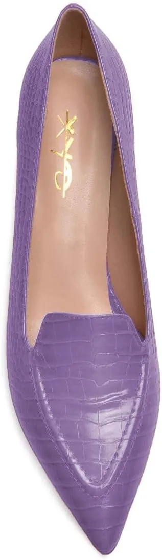 XYD Women Versatile Crocodile Style Low Kitten Heel Pumps Sexy Pointed Toe Slip On Dress Shoes for Evening Party Office