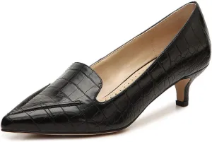 XYD Women Versatile Crocodile Style Low Kitten Heel Pumps Sexy Pointed Toe Slip On Dress Shoes for Evening Party Office