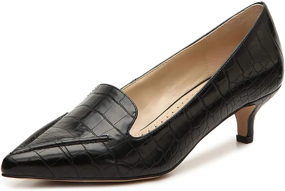 XYD Women Versatile Crocodile Style Low Kitten Heel Pumps Sexy Pointed Toe Slip On Dress Shoes for Evening Party Office