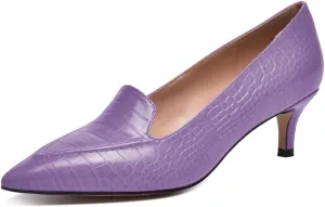 XYD Women Versatile Crocodile Style Low Kitten Heel Pumps Sexy Pointed Toe Slip On Dress Shoes for Evening Party Office