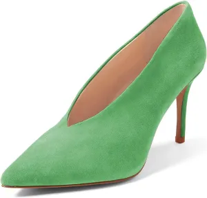 XYD Women's Fashion Suede High Heel Pumps Pointed Toe V Cut Slip On Dress Shoes