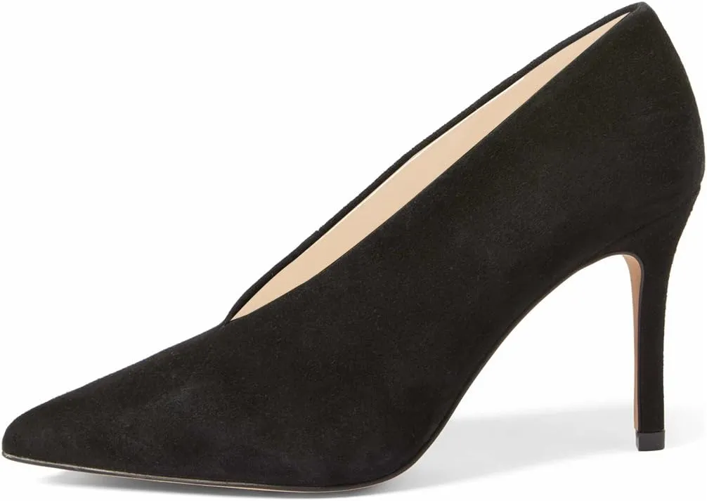 XYD Women's Fashion Suede High Heel Pumps Pointed Toe V Cut Slip On Dress Shoes
