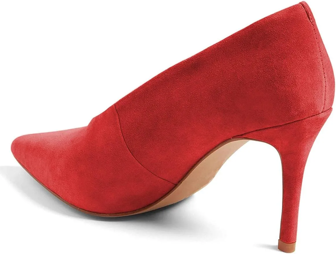 XYD Women's Fashion Suede High Heel Pumps Pointed Toe V Cut Slip On Dress Shoes