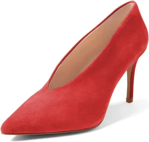 XYD Women's Fashion Suede High Heel Pumps Pointed Toe V Cut Slip On Dress Shoes