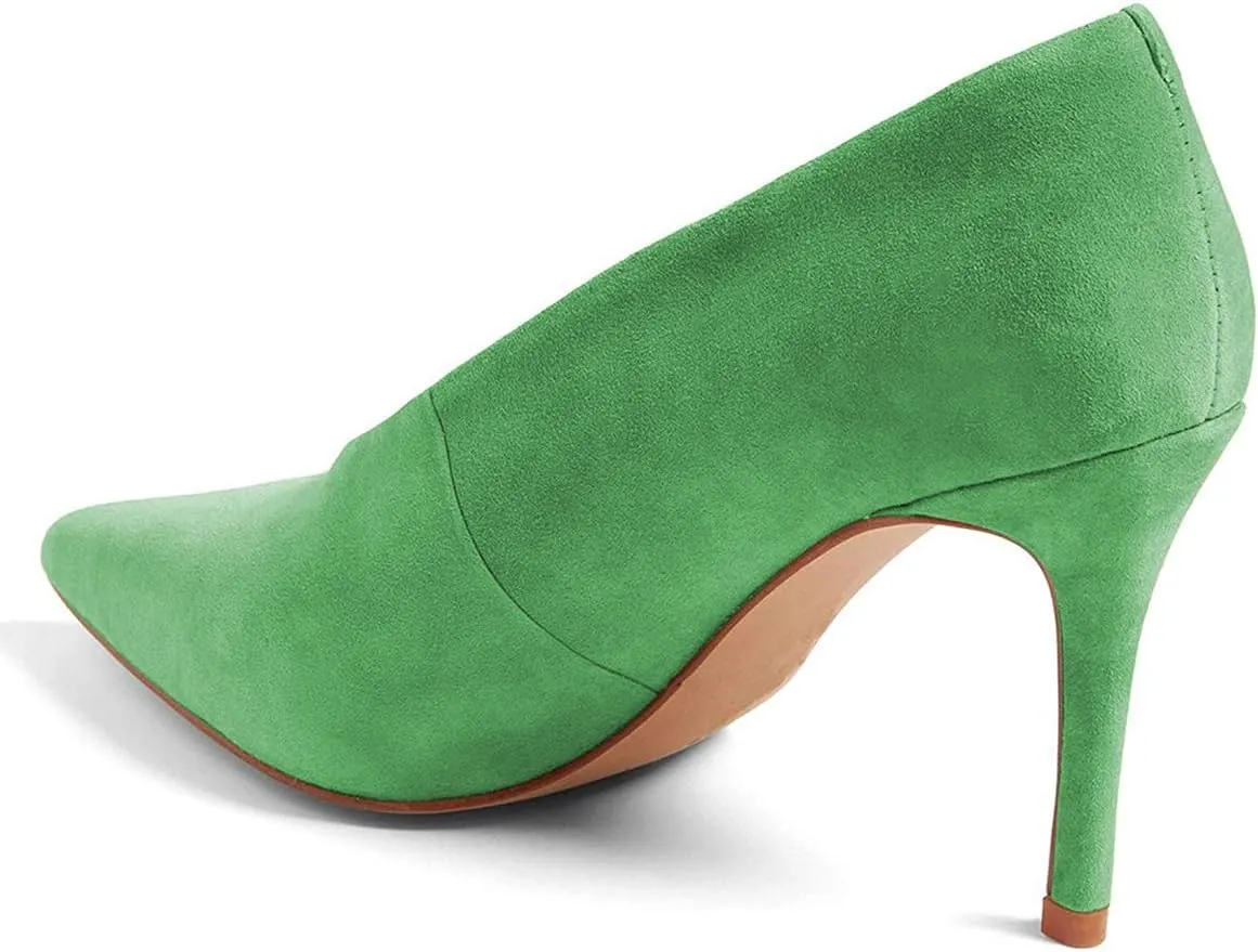 XYD Women's Fashion Suede High Heel Pumps Pointed Toe V Cut Slip On Dress Shoes