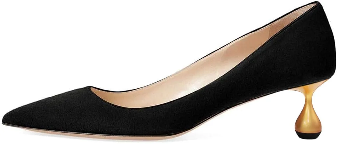 YDN Women's Classic Pointy Closed Toe Low Heel Pumps Slip On Metal Heels Versatile Working Daily Shoes Size 4-16 US