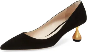 YDN Women's Classic Pointy Closed Toe Low Heel Pumps Slip On Metal Heels Versatile Working Daily Shoes Size 4-16 US
