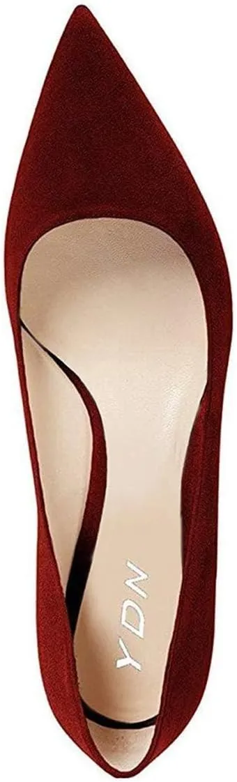YDN Women's Classic Pointy Closed Toe Low Heel Pumps Slip On Metal Heels Versatile Working Daily Shoes Size 4-16 US