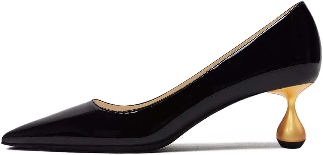 YDN Women's Classic Pointy Closed Toe Low Heel Pumps Slip On Metal Heels Versatile Working Daily Shoes Size 4-16 US