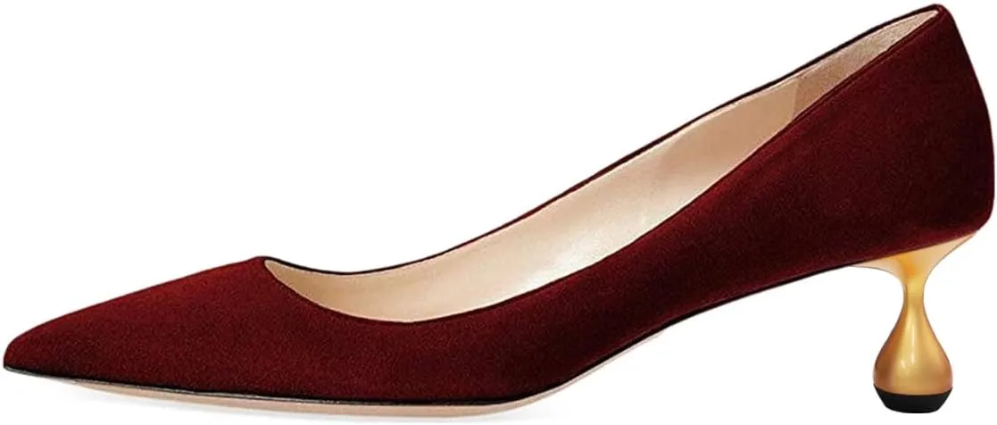 YDN Women's Classic Pointy Closed Toe Low Heel Pumps Slip On Metal Heels Versatile Working Daily Shoes Size 4-16 US