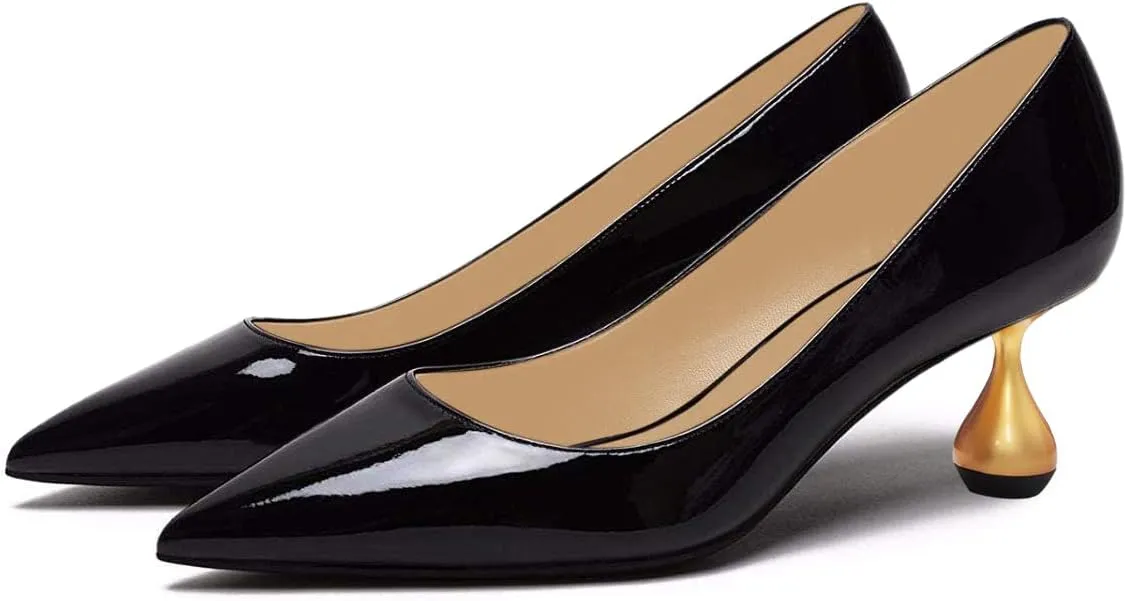 YDN Women's Classic Pointy Closed Toe Low Heel Pumps Slip On Metal Heels Versatile Working Daily Shoes Size 4-16 US