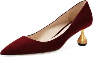 YDN Women's Classic Pointy Closed Toe Low Heel Pumps Slip On Metal Heels Versatile Working Daily Shoes Size 4-16 US