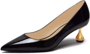 YDN Women's Classic Pointy Closed Toe Low Heel Pumps Slip On Metal Heels Versatile Working Daily Shoes Size 4-16 US