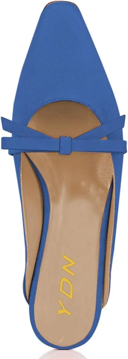 YDN Women's Comfortable Pointed Toe Flats Mules Backless Slide Sandals Classic Slip on Pumps Bowknots Suede Beach Daily Shoes