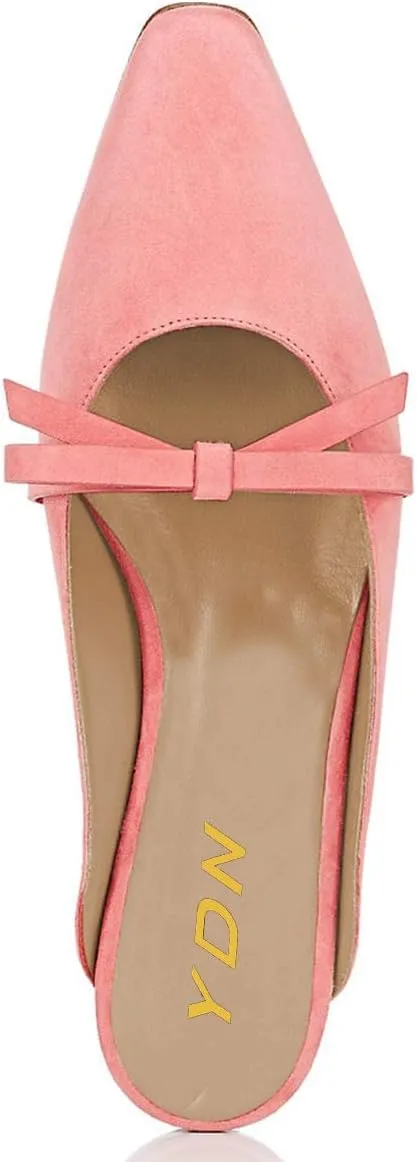YDN Women's Comfortable Pointed Toe Flats Mules Backless Slide Sandals Classic Slip on Pumps Bowknots Suede Beach Daily Shoes