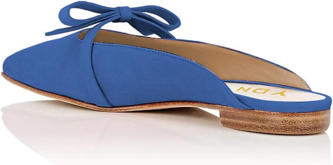YDN Women's Comfortable Pointed Toe Flats Mules Backless Slide Sandals Classic Slip on Pumps Bowknots Suede Beach Daily Shoes