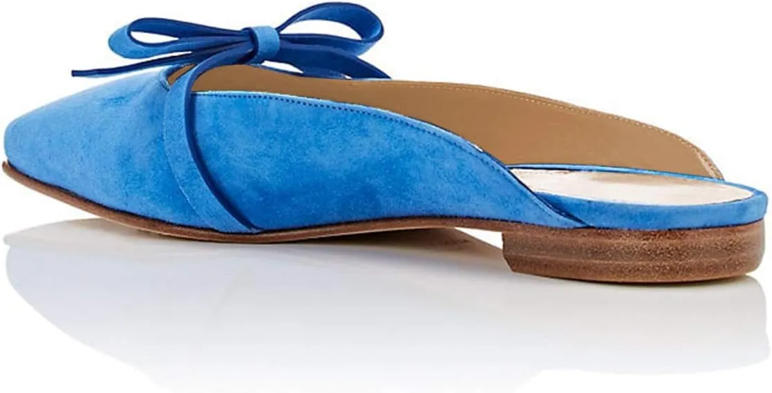 YDN Women's Comfortable Pointed Toe Flats Mules Backless Slide Sandals Classic Slip on Pumps Bowknots Suede Beach Daily Shoes