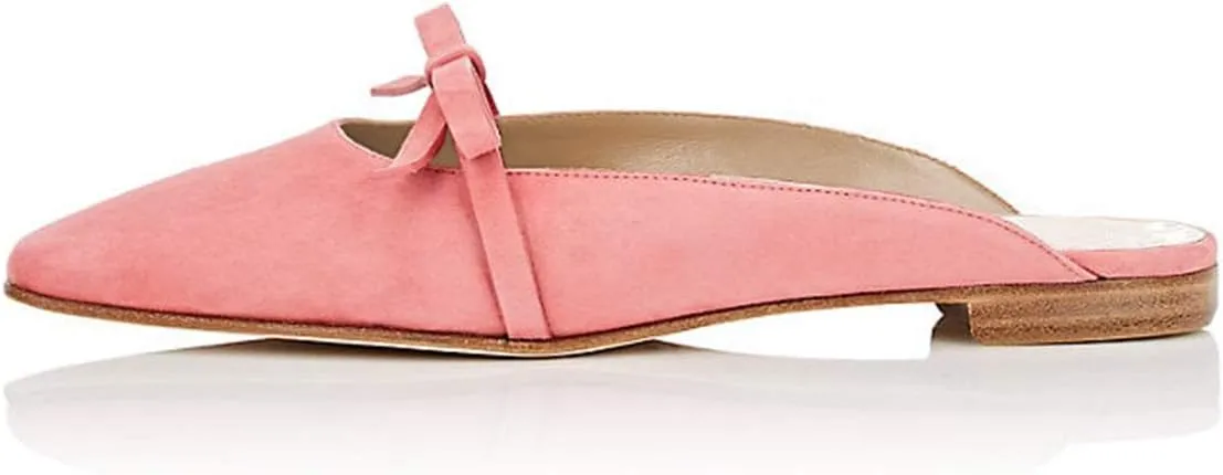 YDN Women's Comfortable Pointed Toe Flats Mules Backless Slide Sandals Classic Slip on Pumps Bowknots Suede Beach Daily Shoes