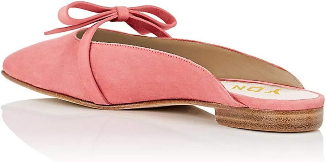 YDN Women's Comfortable Pointed Toe Flats Mules Backless Slide Sandals Classic Slip on Pumps Bowknots Suede Beach Daily Shoes