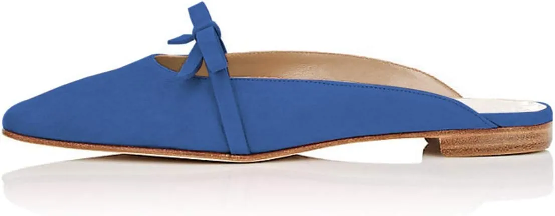 YDN Women's Comfortable Pointed Toe Flats Mules Backless Slide Sandals Classic Slip on Pumps Bowknots Suede Beach Daily Shoes