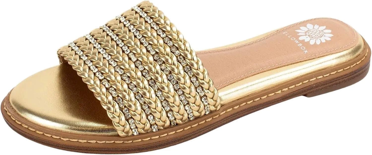 Yellow Box Women's Lasky Slide Sandal with Rhinestones, Almond Toe Comfortable Flip-Flop