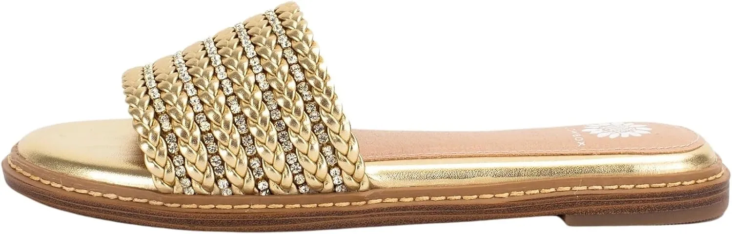 Yellow Box Women's Lasky Slide Sandal with Rhinestones, Almond Toe Comfortable Flip-Flop
