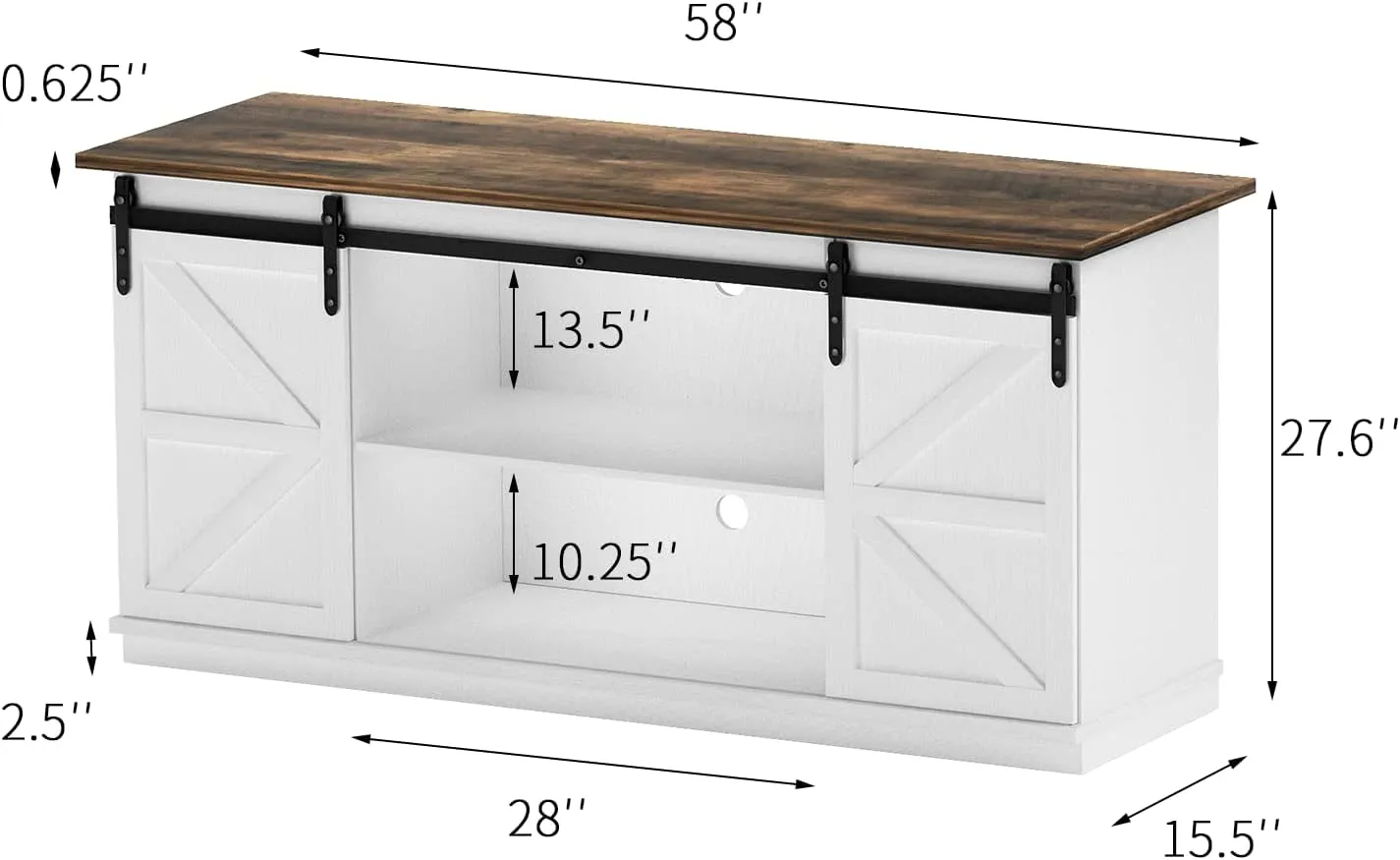 YESHOMY Farmhouse TV Stand and Entertainment Center for Televisions up to 65 Inchs, with Sliding Barn Doors and Storage Cabinets, Console Table and Media Furniture for Living Room, 58 Inch, Milk White