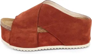 Yishaweiqi Women's Suede Platform Sandals Comfortable Cork Footbed Flatform Sandals Criss Cross Straps Flat Clogs Slide Sandals