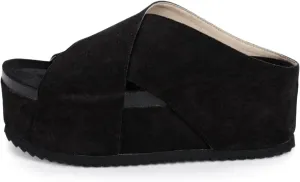 Yishaweiqi Women's Suede Platform Sandals Comfortable Cork Footbed Flatform Sandals Criss Cross Straps Flat Clogs Slide Sandals