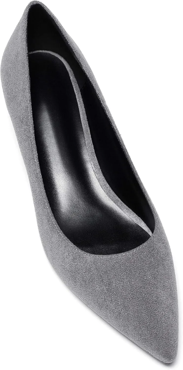 YODEKS Women's Kitten Heel Pumps Pointed Toe Low Heels Slip On Fashion Dress Shoes 1.5 Inch