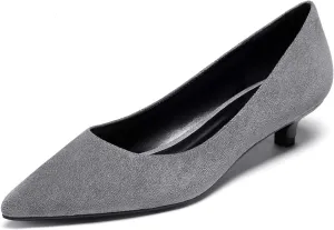 YODEKS Women's Kitten Heel Pumps Pointed Toe Low Heels Slip On Fashion Dress Shoes 1.5 Inch