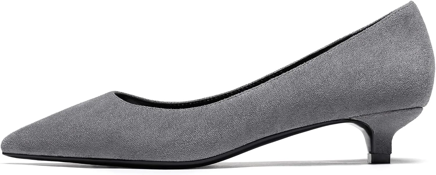 YODEKS Women's Kitten Heel Pumps Pointed Toe Low Heels Slip On Fashion Dress Shoes 1.5 Inch