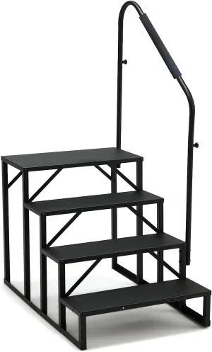 YOLENY 4-Step RV Steps with Handrail, 660 LBS Metal RV Stairs with Armrest Cover, Anti-Slip Hot Tub Steps, Mobile Home Steps for Travel Trailers, Camper, Hot Tub, Pool and Porch