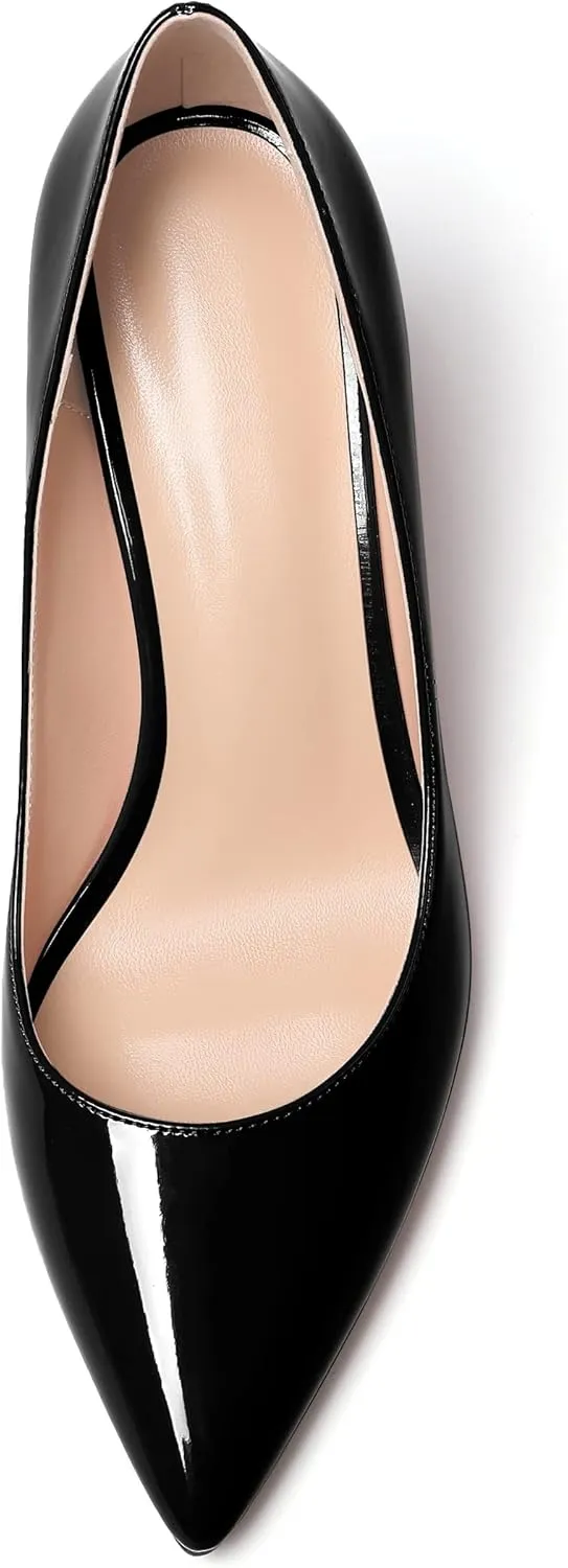 Zamikoo Women's Chunky Heel Pumps Pointy Toe Slip On Classic High Heel Shoes 3.35 Inches