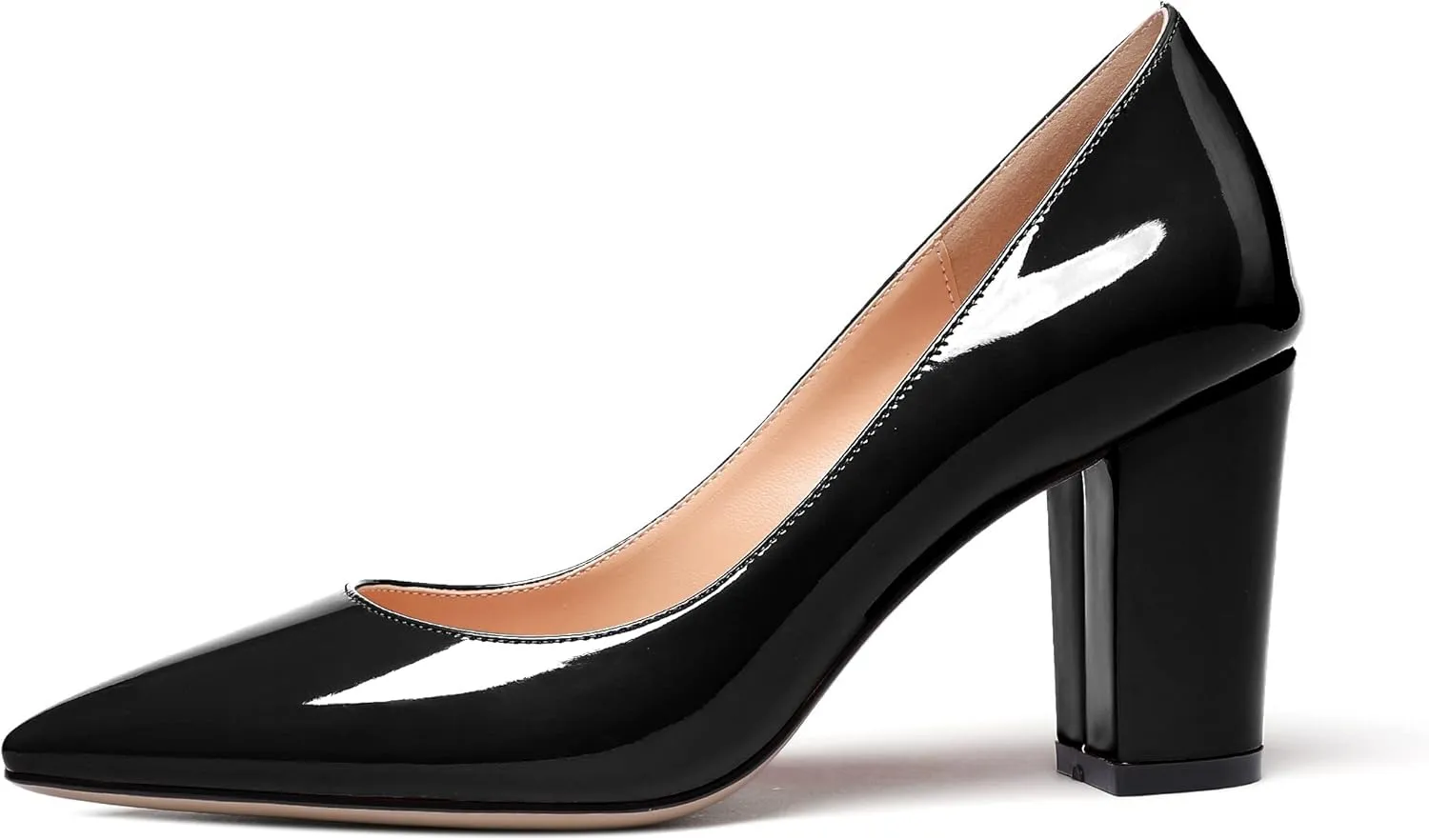 Zamikoo Women's Chunky Heel Pumps Pointy Toe Slip On Classic High Heel Shoes 3.35 Inches