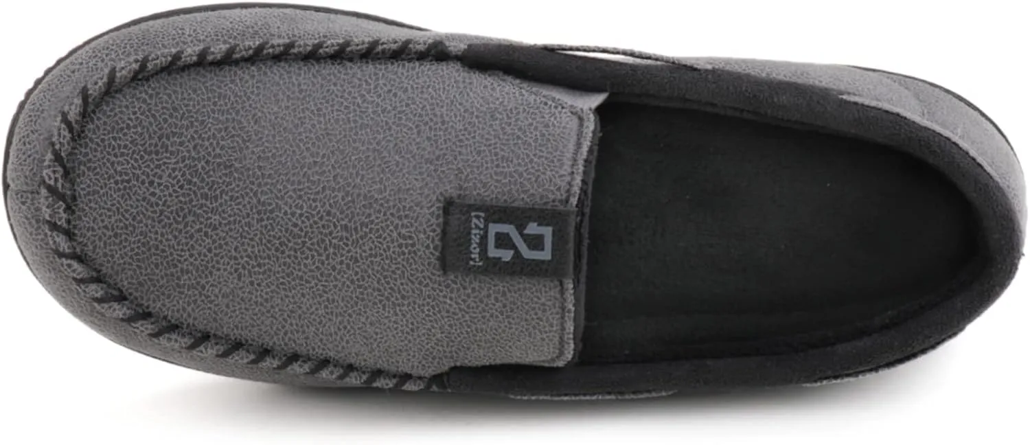 Zizor Men's Microsuede Moccasin Slippers with Comfy Memory Foam, Closed Back House Shoes Indoor Outdoor Durable Rubber Sole