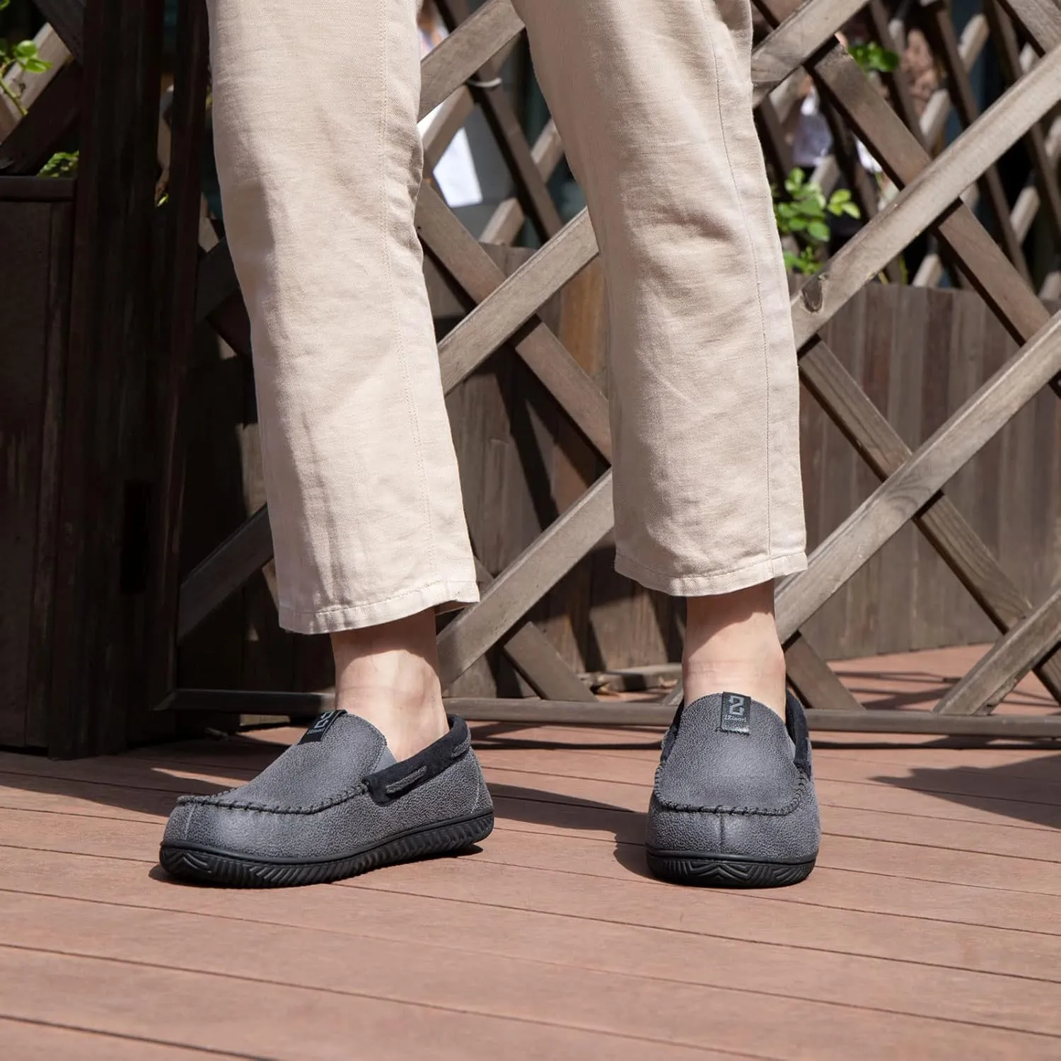 Zizor Men's Microsuede Moccasin Slippers with Comfy Memory Foam, Closed Back House Shoes Indoor Outdoor Durable Rubber Sole