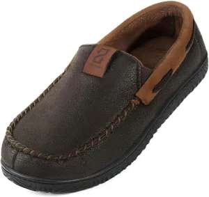 Zizor Men's Microsuede Moccasin Slippers with Comfy Memory Foam, Closed Back House Shoes Indoor Outdoor Durable Rubber Sole