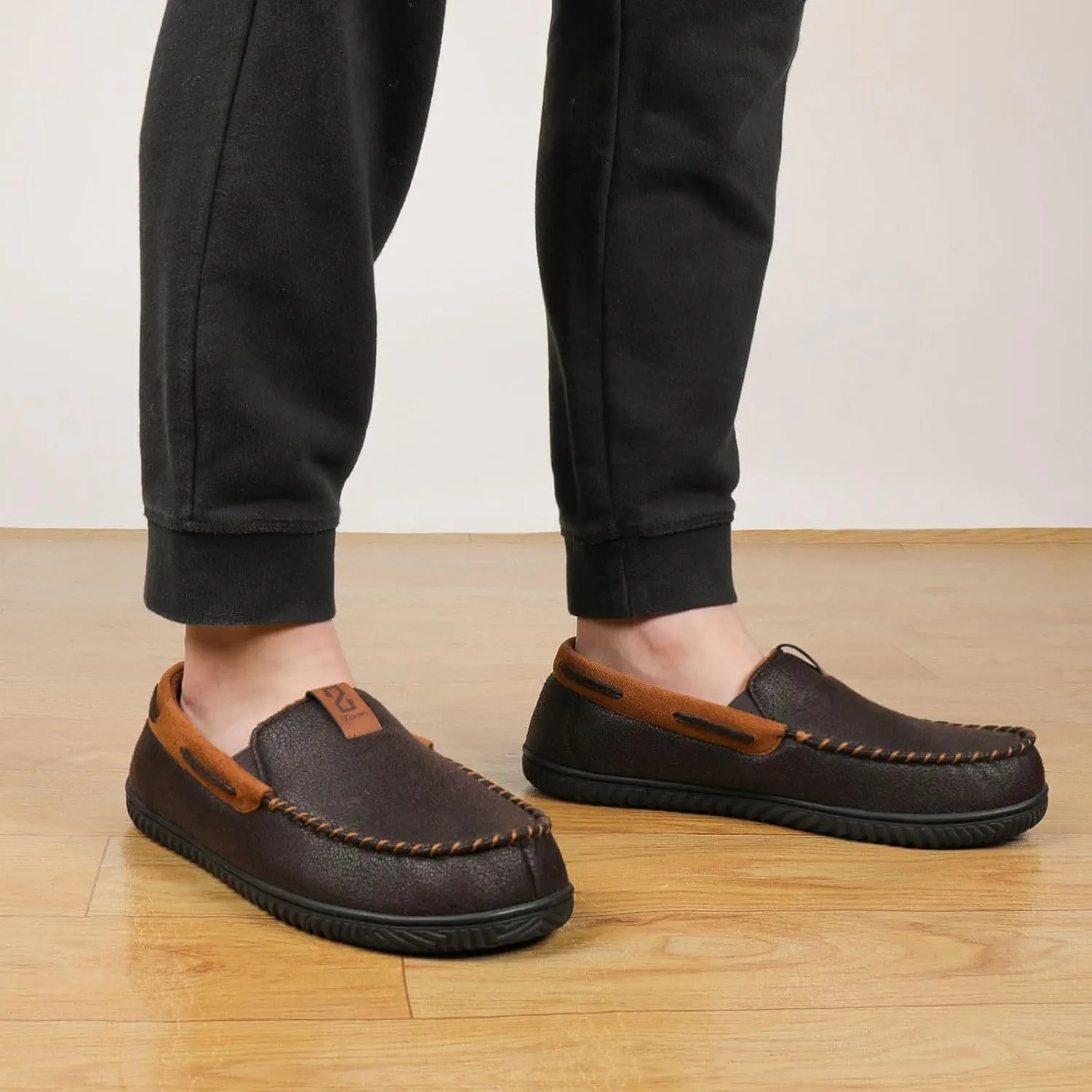 Zizor Men's Microsuede Moccasin Slippers with Comfy Memory Foam, Closed Back House Shoes Indoor Outdoor Durable Rubber Sole