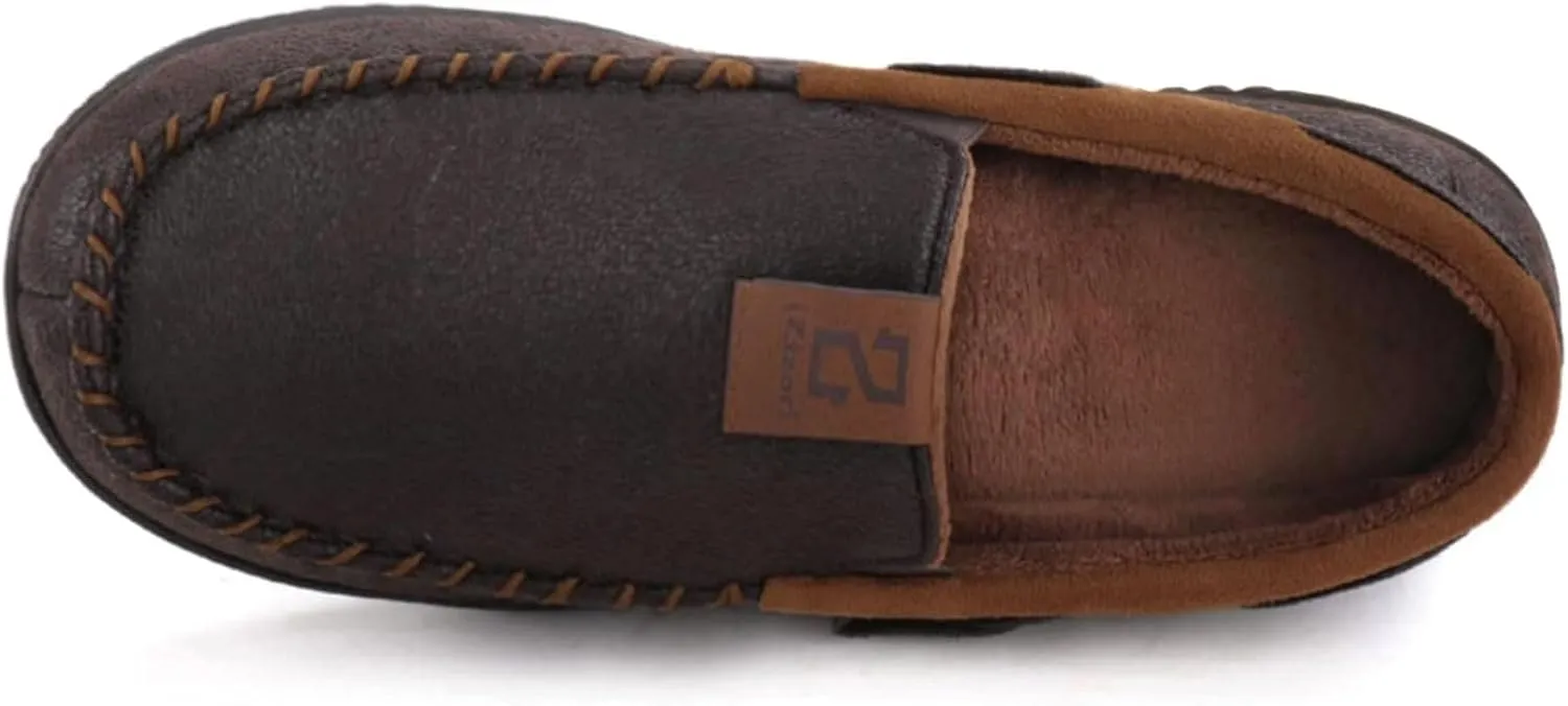 Zizor Men's Microsuede Moccasin Slippers with Comfy Memory Foam, Closed Back House Shoes Indoor Outdoor Durable Rubber Sole