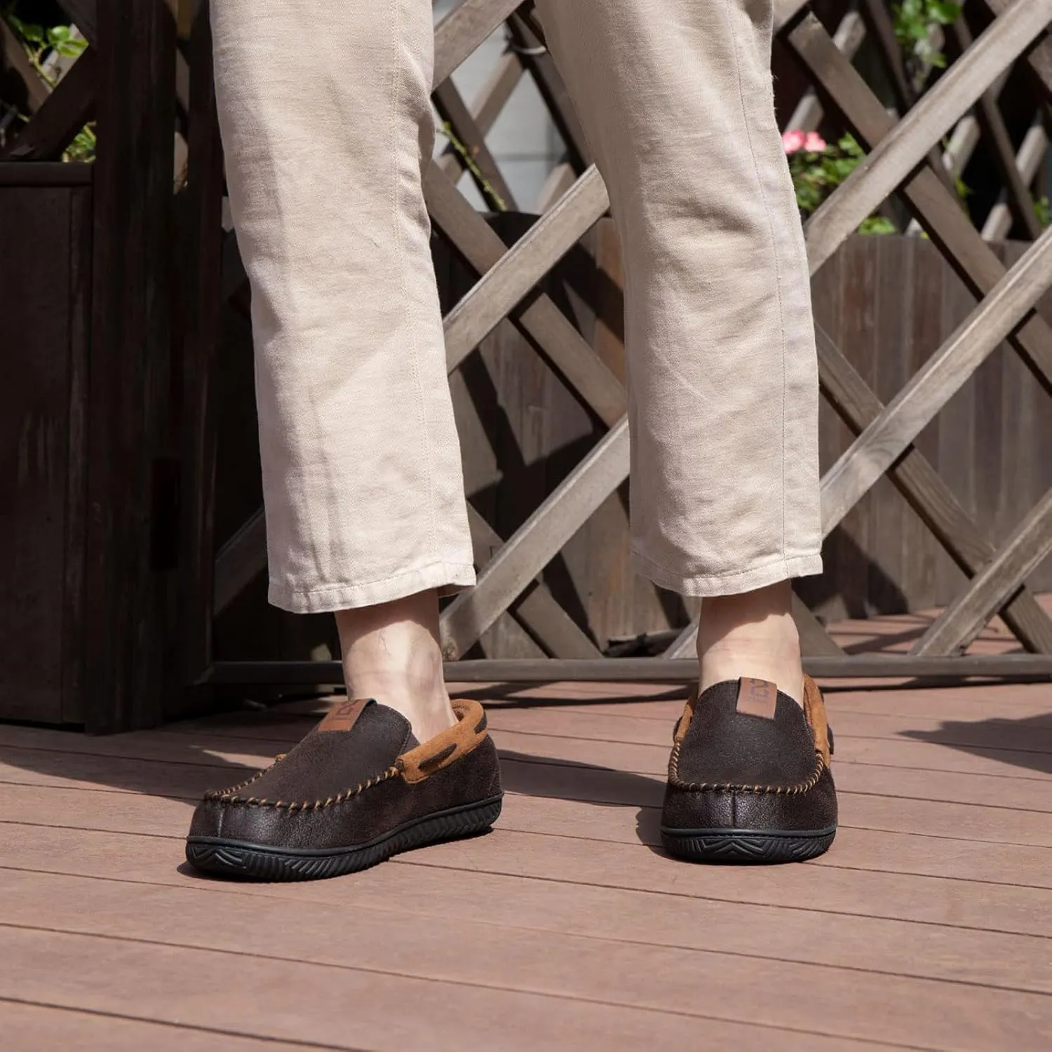 Zizor Men's Microsuede Moccasin Slippers with Comfy Memory Foam, Closed Back House Shoes Indoor Outdoor Durable Rubber Sole