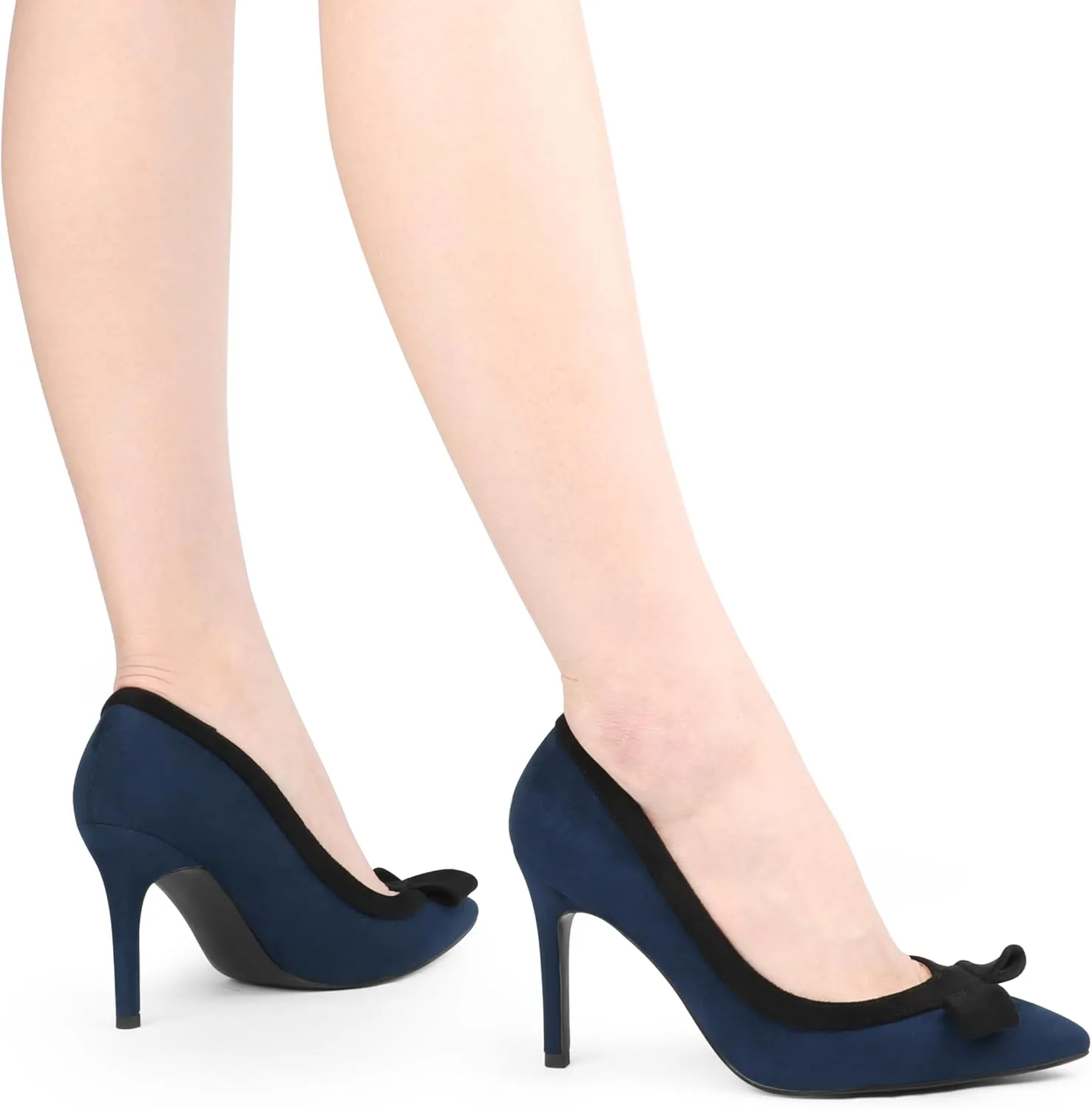 Zzheels Women's Bow High Heels Closed Pointy Toe Pumps 3.5'' Stiletto Heels Slip on Dress Shoes